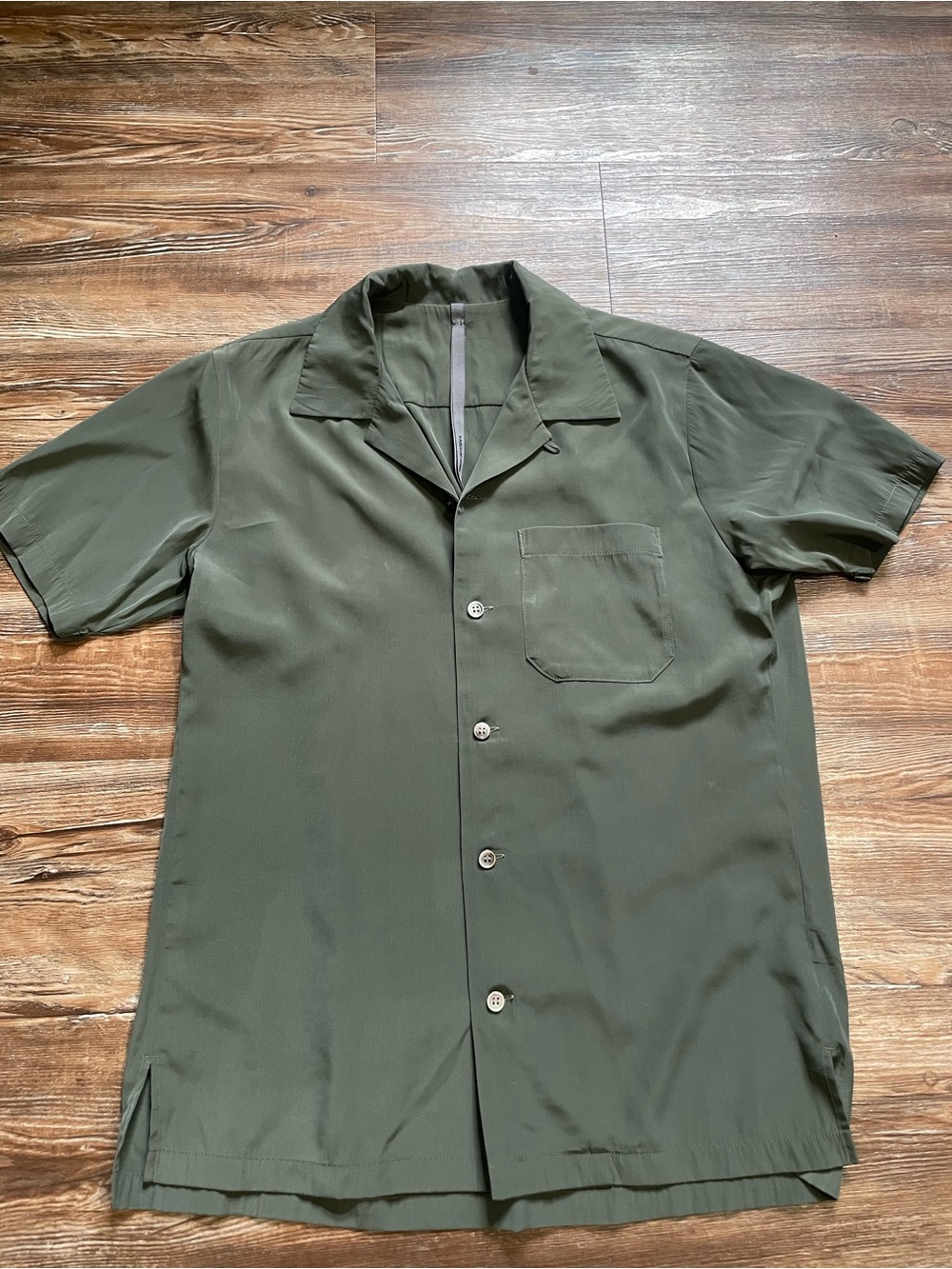 Kazuyuki Kumagai Archive Attachment Cupro Camp Collar Shirt Olive Green Button